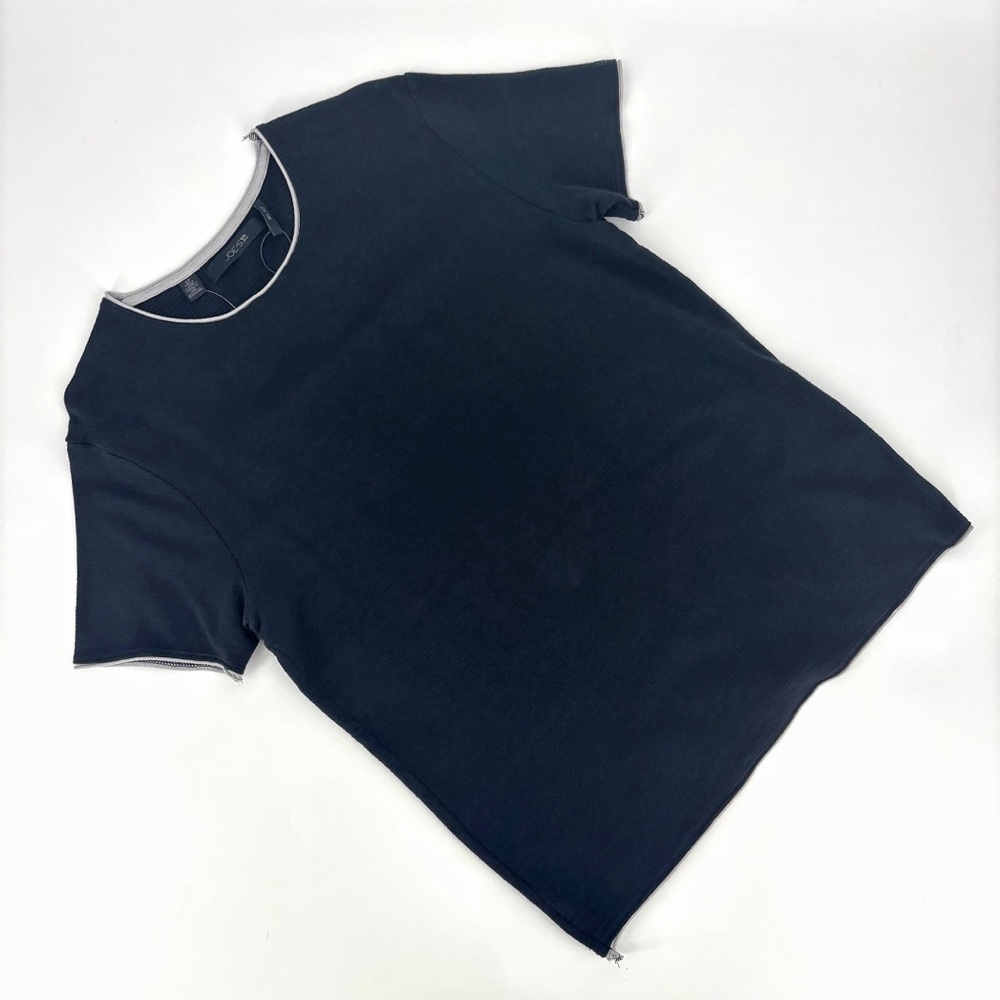 Joe's Jeans NWT Black and Grey Horizontal Ribbed Cotton Short Sleeve Tee, Small
